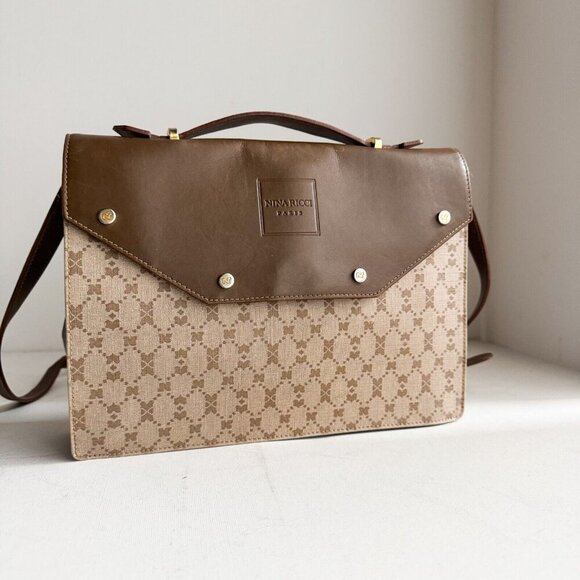 Vintage Nina Ricci Coated Canvas Leather Small Messenger Bag - Picture 1 of 16